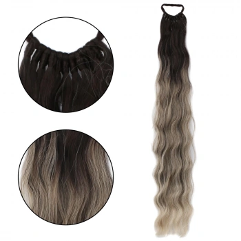 Lastik Tokalı At Kuyruğu Su Dalgalı - Küllü Kumral / Beyaz Platin Ombre