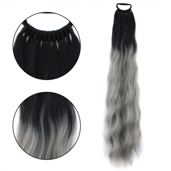 Lastik Tokalı At Kuyruğu Su Dalgalı - Siyah / Gri Ombre