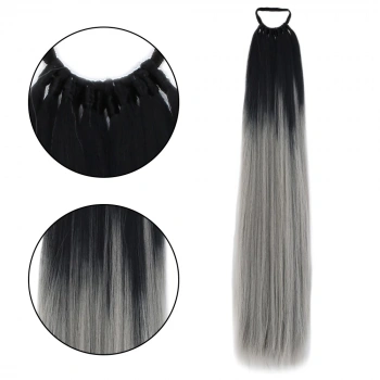 Lastikli At Kuyruğu Düz - Siyah Gri Ombre