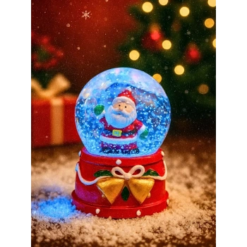LED Işıklı  Yılbaşı Kar Küresi – 9 cm Orta Boy Noel Baba Figürlü Dekoratif Süs 48