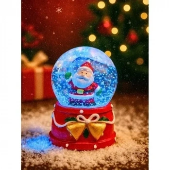 LED Işıklı  Yılbaşı Kar Küresi – 9 cm Orta Boy Noel Baba Figürlü Dekoratif Süs 48