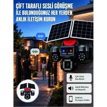 Led Projektörlü Sirenli Güneş Enerjili Akıllı Güvenlik Kamerası