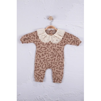 Leopar Dama Desenli % 100 Pamuk Kız Bebek Tulum