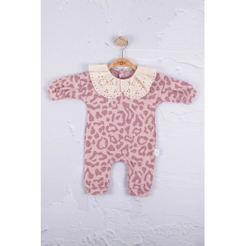 Leopar Dama Desenli % 100 Pamuk Kız Bebek Tulum