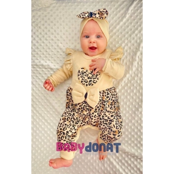 Leopar Desenli Fiyonklu % 100 Pamuk Kız Bebek Tulum