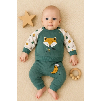 Littie Fox Nakışlı % 100 Pamuklu 2li Erkek Takım