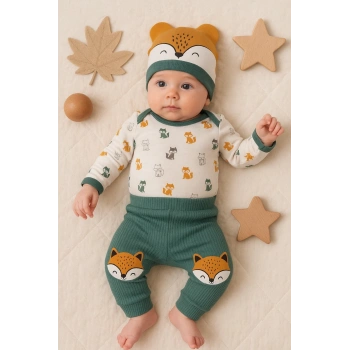 Little Fox Desenli 3lü % 100 Pamuklu Erkek Takım