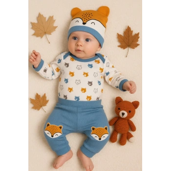 Little Fox Desenli 3lü % 100 Pamuklu Erkek Takım