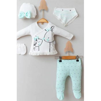 Little Mause Desenli % 100 Pamuk 5li Kız Bebek Hastane Çıkış Seti