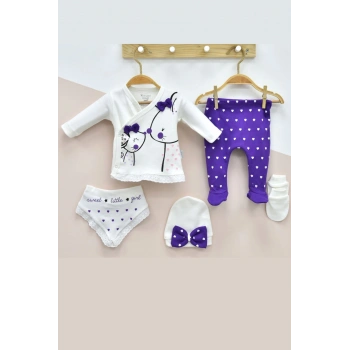 Little Mause Desenli % 100 Pamuk 5li Kız Bebek Hastane Çıkış Seti