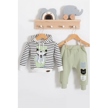 Look Bear 2li Kapişonlu Erkek Bebek Takım
