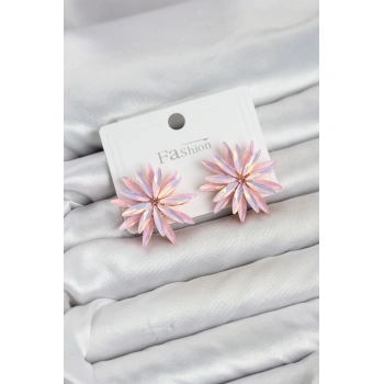 Lotus Model Pembe Renk Kristal Taşlı Kadın Küpe TJ-BKP11935