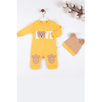 Love Bear Nakışlı % 100 Pamuk Erkek Bebek Tulumu