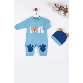 Love Bear Nakışlı % 100 Pamuk Erkek Bebek Tulumu