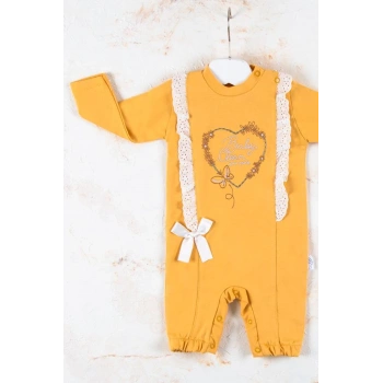 Love Kalp Nakışlı % 100 Pamuk Kız Bebek Tulumu