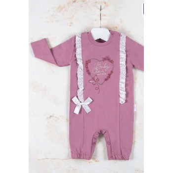 Love Kalp Nakışlı % 100 Pamuk Kız Bebek Tulumu