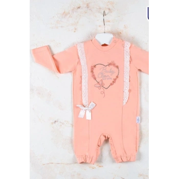 Love Kalp Nakışlı % 100 Pamuk Kız Bebek Tulumu