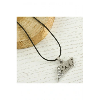 Love Yazılı Metal Vinlex Deri Kolye