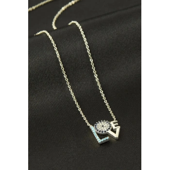 Love Yazılı Zirkon Taşlı Kolye