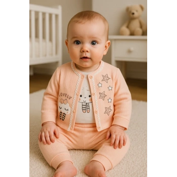 Lovely Yıldız Desenli 3lü Hırkalı Kız Bebek Takım