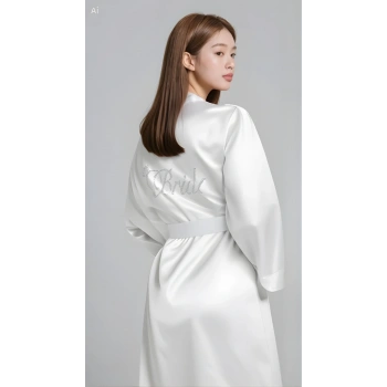 Luna Lora Ekru Saten Bride Sabahlık Zarif Kadın Ev Giyim