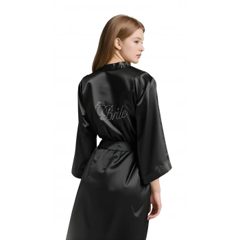 Luna Lora Siyah Saten Bride Sabahlık Zarif Kadın Ev Giyim