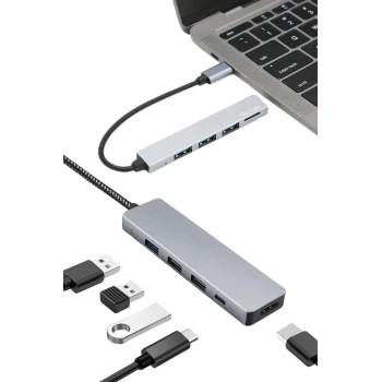 Macbook Pro/air Uyumlu Usb Type-c 8 In 1 Hub Dönüştürücü Çevirici Çoklayıcı Usb Hdmı Micro Sd 8 Girişli