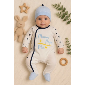 Marin Desenli Şapkalı Erkek Bebek Tulumu