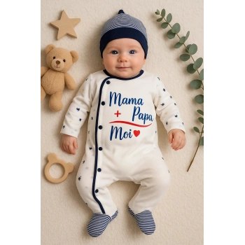 Marin Desenli Şapkalı Erkek Bebek Tulumu