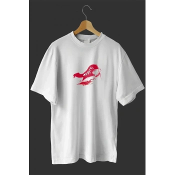 MARSiLYAN- 1 Mayıs Emekçiler Günü Baskılı Oversize Bisiklet Yaka T-shirt - Beyaz