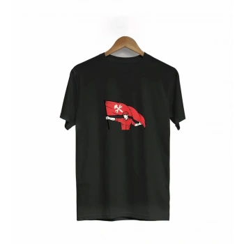 MARSiLYAN- 1 Mayıs Emekçilerimiz İçin Özel Tasarım Bayraklı Emekçi Baskılı T-shirt - Siyah