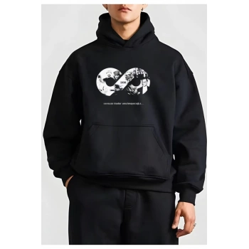 MARSiLYAN- 10 Kasıma Özel Üç İplik Kapşonlu Baskılı SweatShirt - Siyah