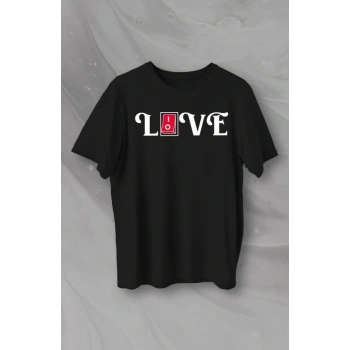 MARSiLYAN- 14 Şubat Sevgililer Günü Love Baskılı Oversize Bisiklet Yaka T-shirt - Siyah