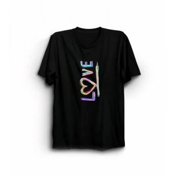 MARSiLYAN- 14 Şubat Sevgililer Günü Love Baskılı Oversize Bisiklet Yaka T-shirt - Siyah
