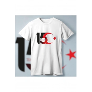 MARSiLYAN- 15 Temmuza Özel Tasarım Ay Yıldız Baskılı T-shirt - Beyaz