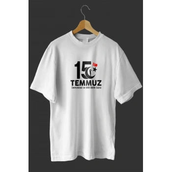 MARSiLYAN- 15 Temmuza Özel Tasarım Baskılı T-shirt - Beyaz