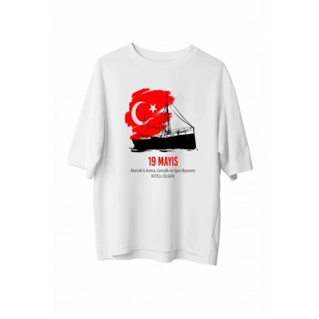 MARSiLYAN- 19 Mayıs 20/1 Unisex Baskılı T-shirt - Beyaz