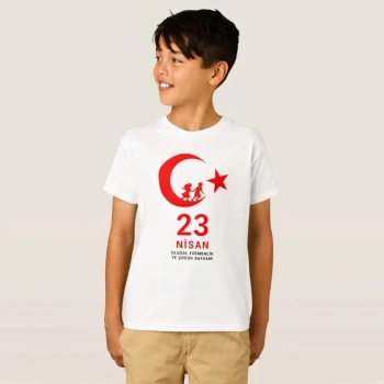 MARSiLYAN- 23 Nisan Çocuk Bayramı Baskılı Özel T-shirt - Beyaz