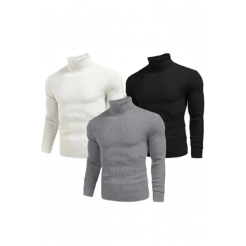 MARSiLYAN- 3 Adet Unisex Kaşkorse Boğazlı Full Likralı Fitilli Body Kazak