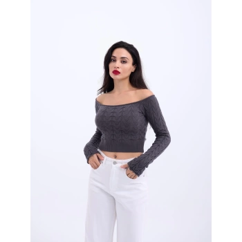 MARSiLYAN- 42241 TRİKO KAYIK YAKA CROPANTRASİT