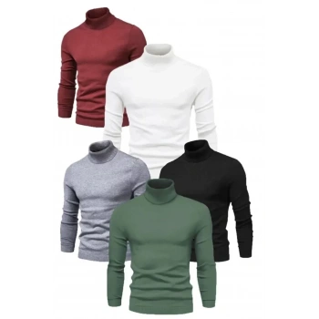 MARSiLYAN- 5 Adet Unisex Kaşkorse Boğazlı Full Likralı Fitilli Body Kazak