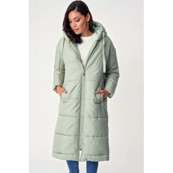 MARSiLYAN- 5120 Kapşonlu Uzun Şişme Mont  Mint