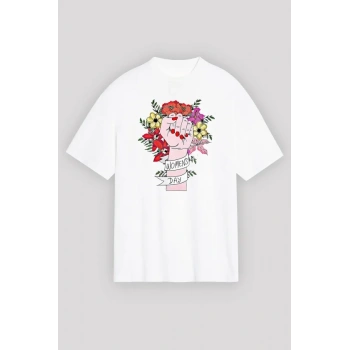 MARSiLYAN- 8 Mart Dünya Kadınlar Günü Baskılı Oversize Bisiklet Yaka T-shirt - Beyaz