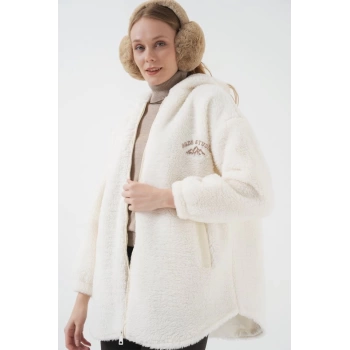 MARSiLYAN- 9102 Oversize Kapüşonlu  Peluş Kaban
