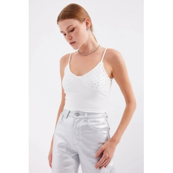 MARSiLYAN- 918 İp Askılı Crop Top - Beyaz
