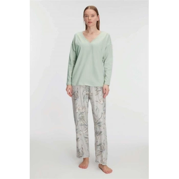 MARSiLYAN- Anıl 11221 Kadın Uzun Kol V Yaka Pijama Takımı