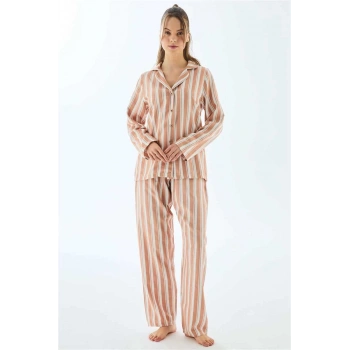 MARSiLYAN- Anıl 11498 Kadın Viscose Çizgili Gömlek Pantolon Pijama Takımı