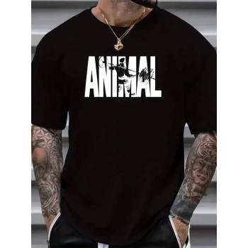 MARSiLYAN- ANIMAL Desen Baskı Erkek Oversive Tişört, Grafik Tişört Erkek Yazlık Outdoor Kıyafetleri, Sporda Ve Günlük Giyime Uygun