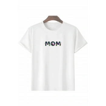 MARSiLYAN- Anneler Gününe Özel Tasarım Mom Çiçek Baskılı Tshirt