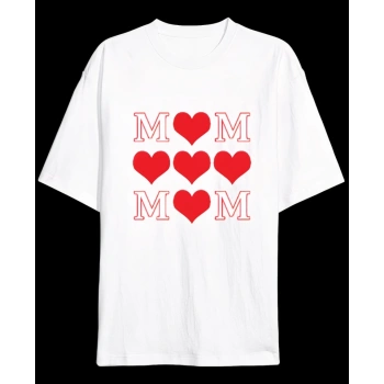 MARSiLYAN- Anneler Gününe Özel Tasarım MOM Kalp Baskılı Tshirt